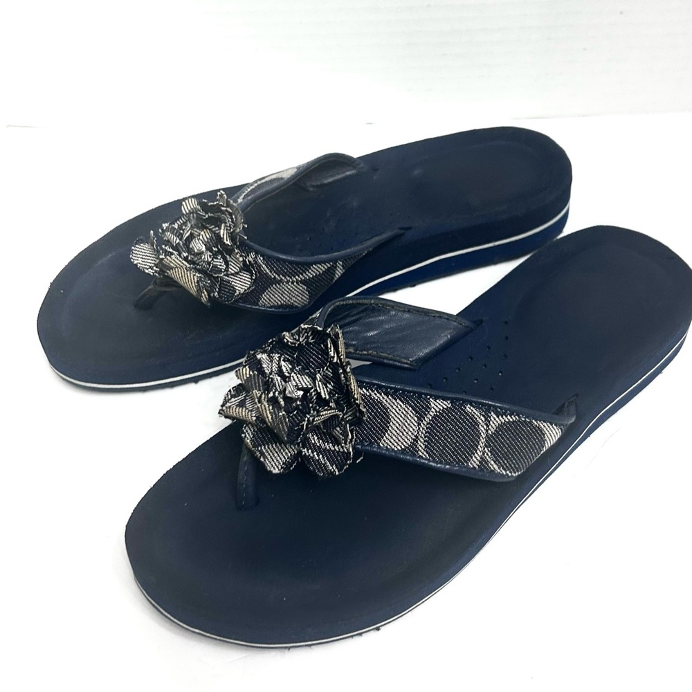 Coach Elegant Navy Floral Logo Signature Monogram Women's Sandals